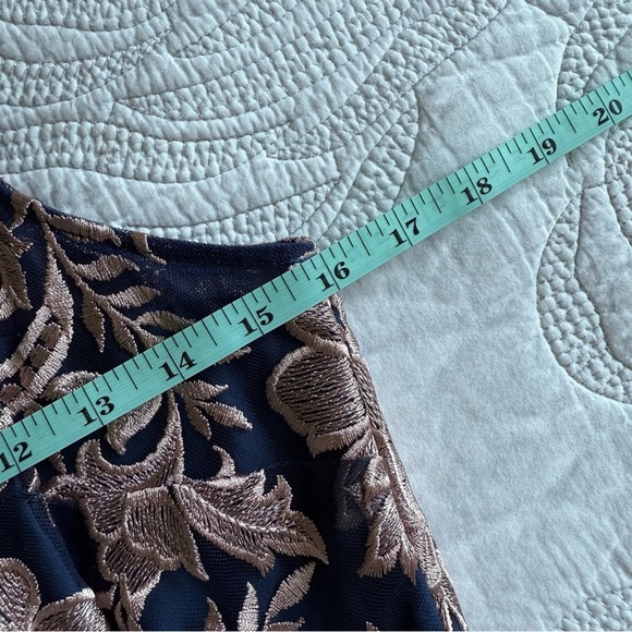 JS Collections - Embroidered Halter Gown - Latte/ Navy - Picture 10 of 15